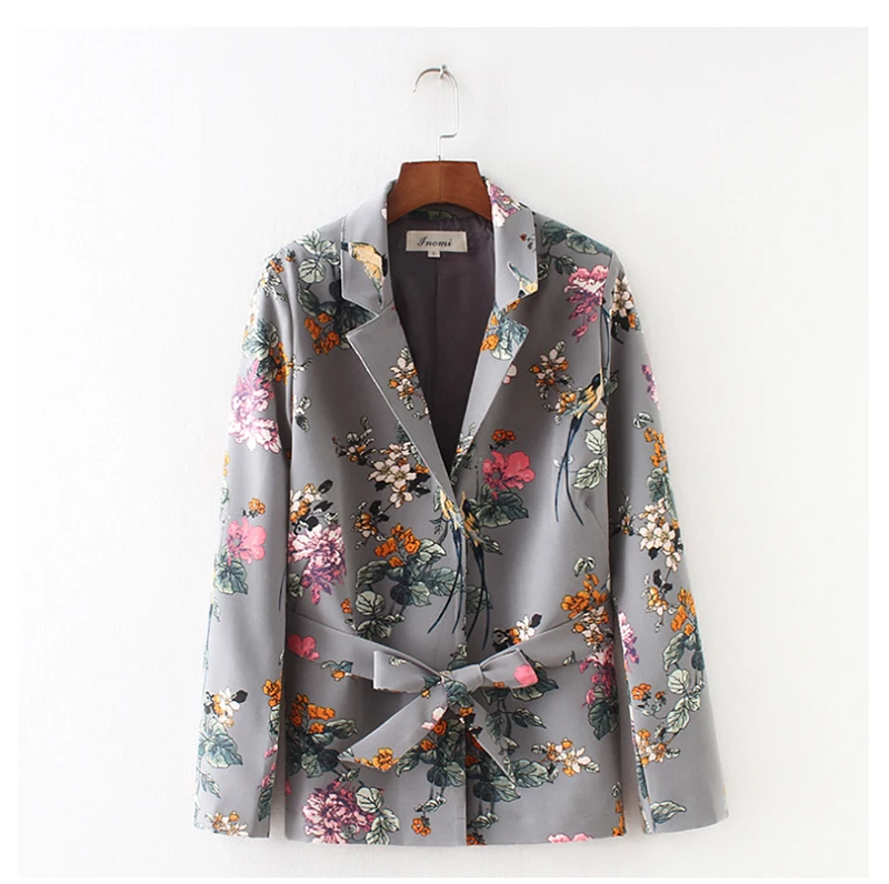 2018 Spring And Summer Women Suit New European Fashion Medium And Long Printed Long-Sleeved Belt Top Casual Small Suits D8A157 (8)