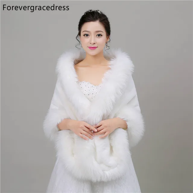Best Product Forevergracedress Modest Autumn Winter Faux Fur Wedding Wrap Bolero Jackets Bridal Coat Cape Cloak Shawls Scarves In Stock