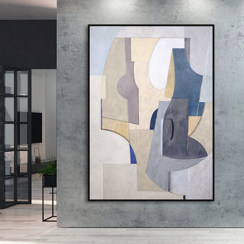 

Hand painted oil painting abstract geometric modern porch background wall decoration painting American corridor sofa aisle study