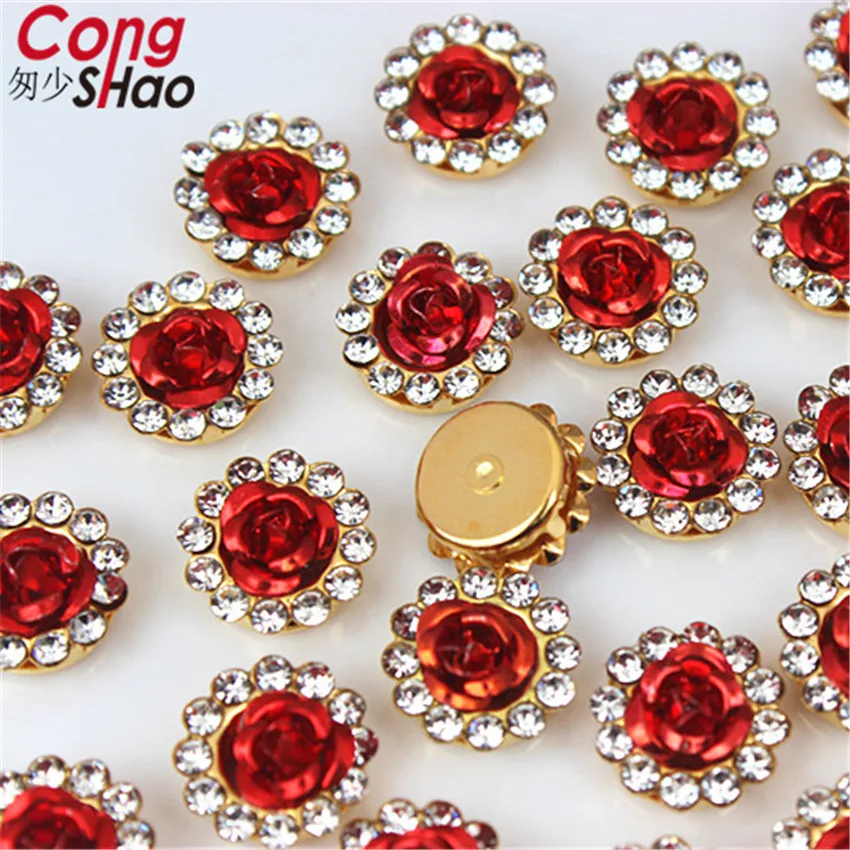 Cong Shao 30 шт. 12 мм розовый круглый кристаллический горный хрусталь отделка золотые когти flatback швейное стекло для DIY украшения для свадебного платья 8Y322