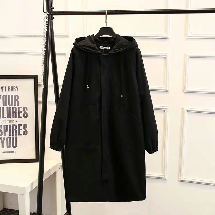Hooded Casual Long Trench Women Coats for Spring Autumn Loose Plus Size Trench Outerwear KKFY2988
