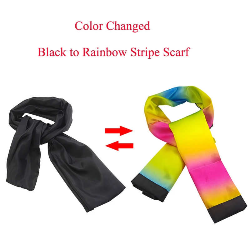 

Magic Props Change Color Scarf Black to Rainbow Stripe Silk Professional Magicians Magic Tricks