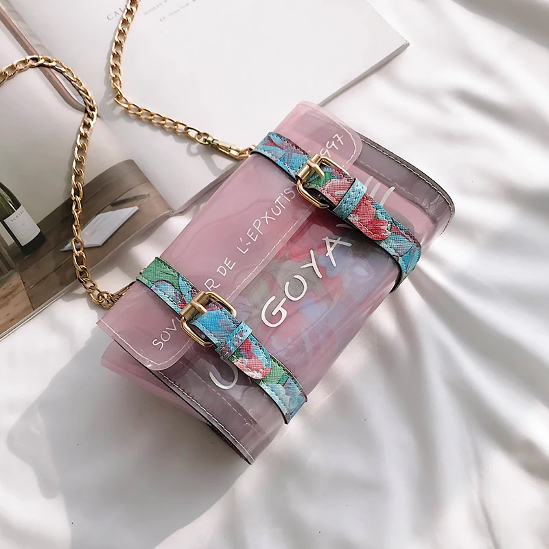 

Transparent Jelly bag 2019 Summer New PVC Women's Designer Handbag Printed Letter Chain Shoulder Messenger bag louis gg bag