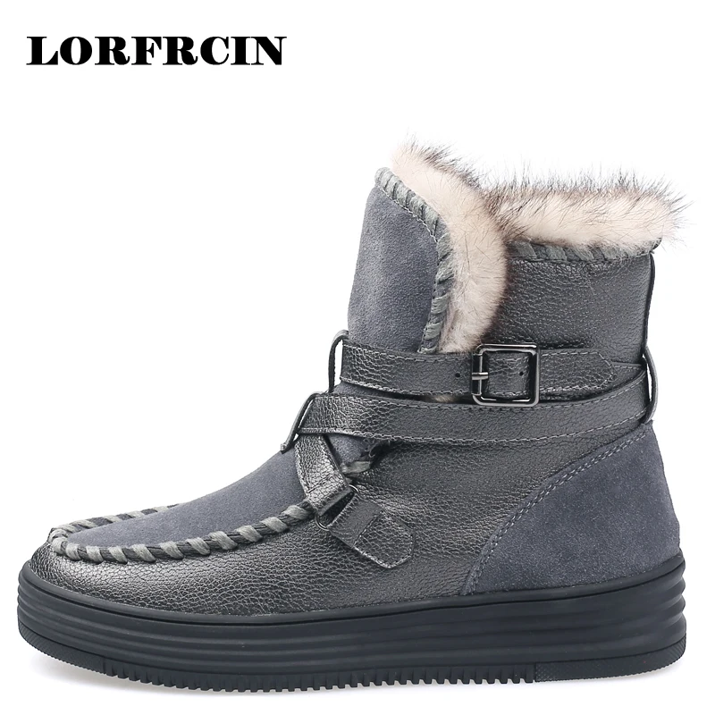 

LORFRCIN 2018 Snow Boots Women Real Fur Winter Boots Warm Women Ankle Botas Round Toe Slip on Lady Shoes Bota Feminina