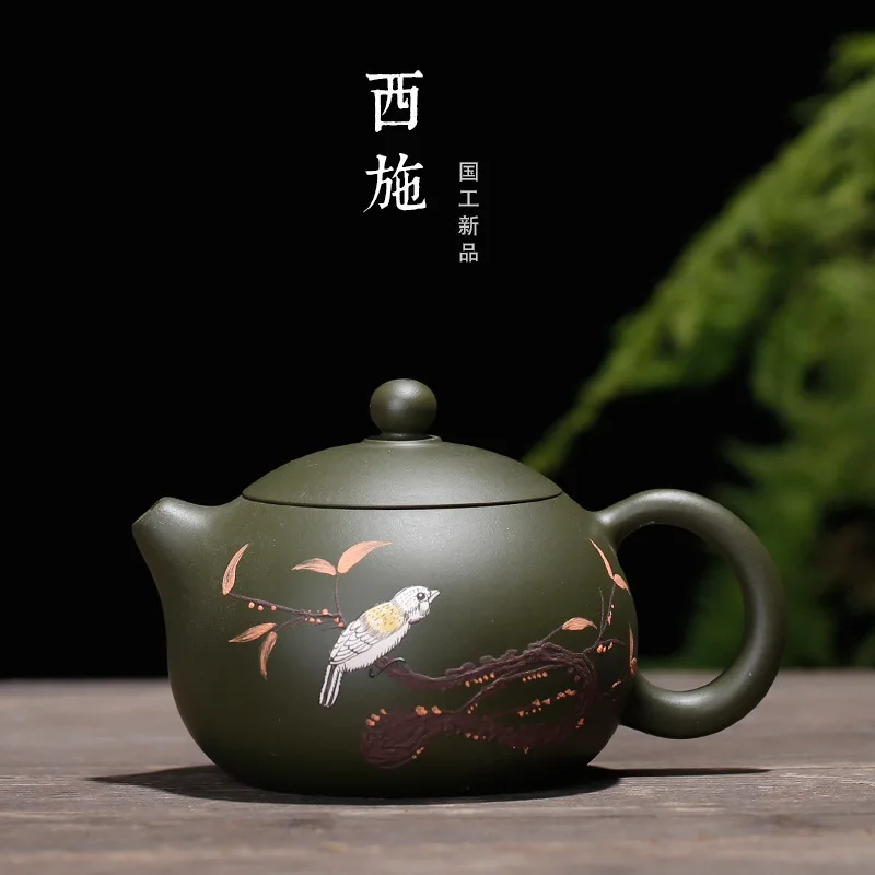 

Free Shipping 280ML Raw Ore Green Mud Xi Shi purple Clay Tea Pot Hande painted Kung Fu Teapot Yixing Famous Craftsman Treasures