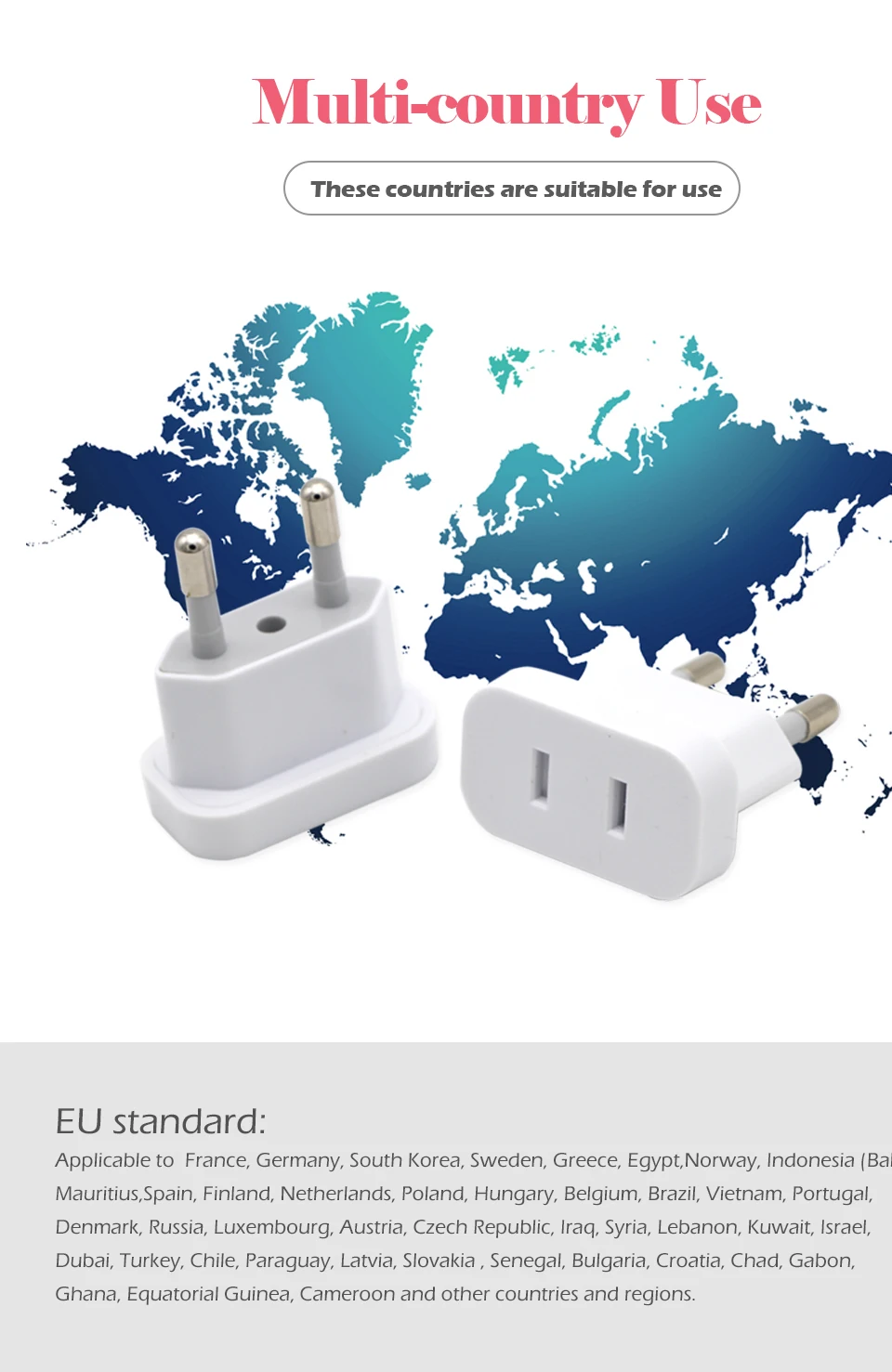 1PC US To EU Plug Safety Gate Valve Charger Outlet Adapter Converter 2 Round Pin Socket USA To Europe Travel Wall AC Power Plug (5)