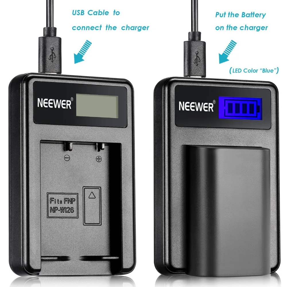 Neewer NW-W126 USB зарядное устройство для Fujifilm NP-W126 и Fuji FinePix HS30EXR/HS33EXR/HS50EXR/X-A1/X-E1/X-E2/X-M1/X-Pro1/X-T1