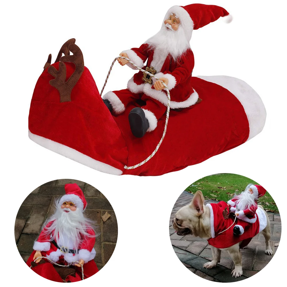 Dog Costume Christmas Pet Dog Clothes Funny Riding Santa Costume for Small Medium Large Dogs Adjustable Pet Gift Clothing Outfit