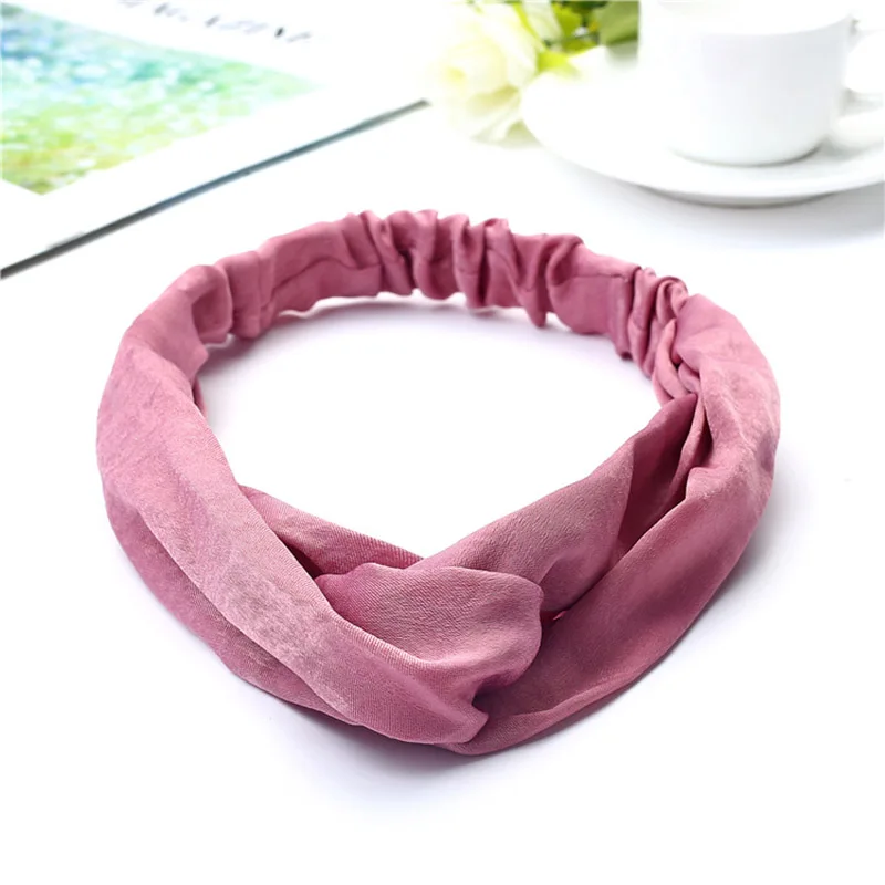 

Women Knot Headband Silk Cotton Cross Turban Hairband Solid Elastic Hair Bands Headdress Girls Hair Accessories