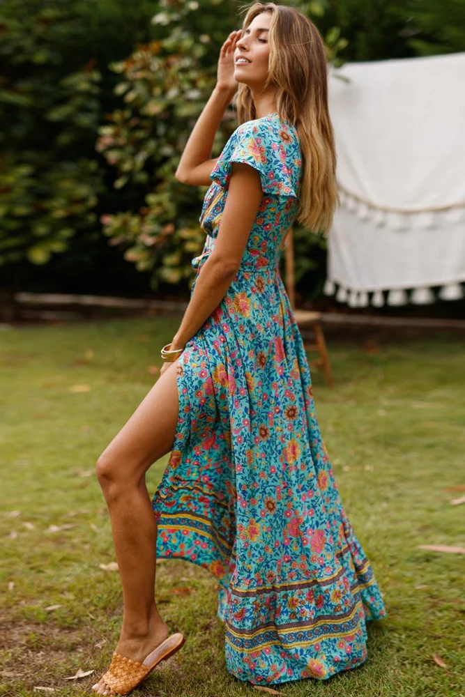 Sky-Blue-V-Neck-Beach-Resort-Printed-Dress-LC611149-4-5