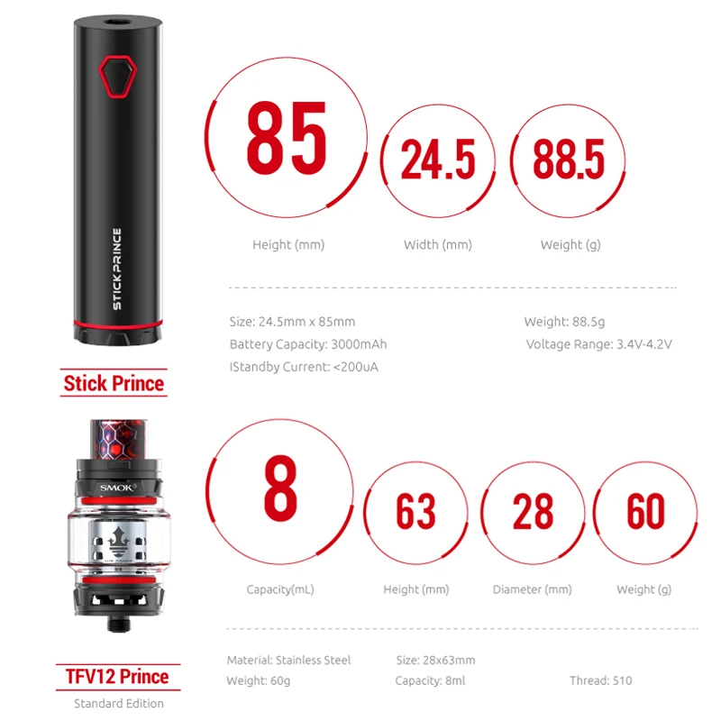 Оригинальный стартовый набор SMOK Stick Prince бокс мод батарея 3000 мАч бак TFV12 8 мл