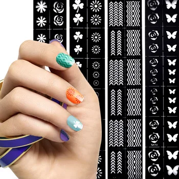1 Sheet Nail Art Tips Guide Hollow Sticker Acrylic Crystal French Manicure Template 3D Stencil Decals Form Styling Tool