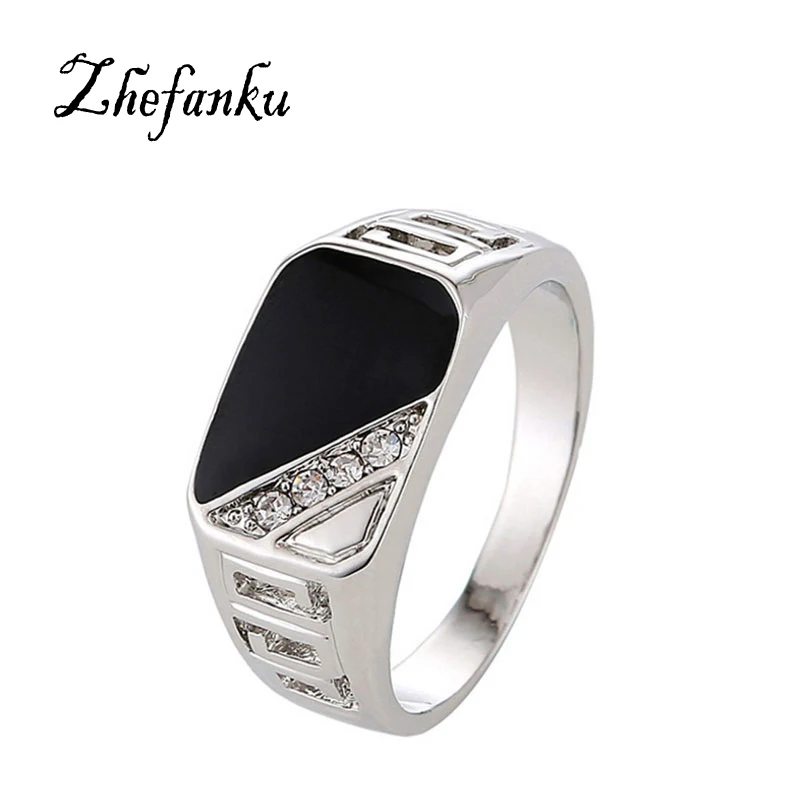 

2017 New Fashion Size 7-12 Good Quality Man Jewelry Fashion Silver Gold-color Black Enamel Men Finger Ring
