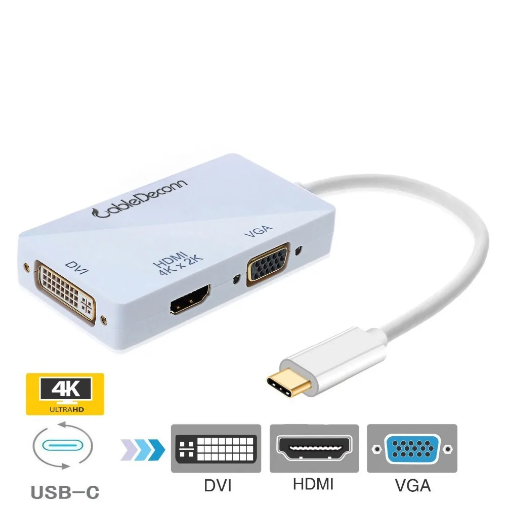 Кабель USB C USB3.1 Type c Thunderbolt 3 к HDMI 4 VGA DVI 1080P кабель адаптер для Samsung S8 Macbook Pro Dell XPS 13