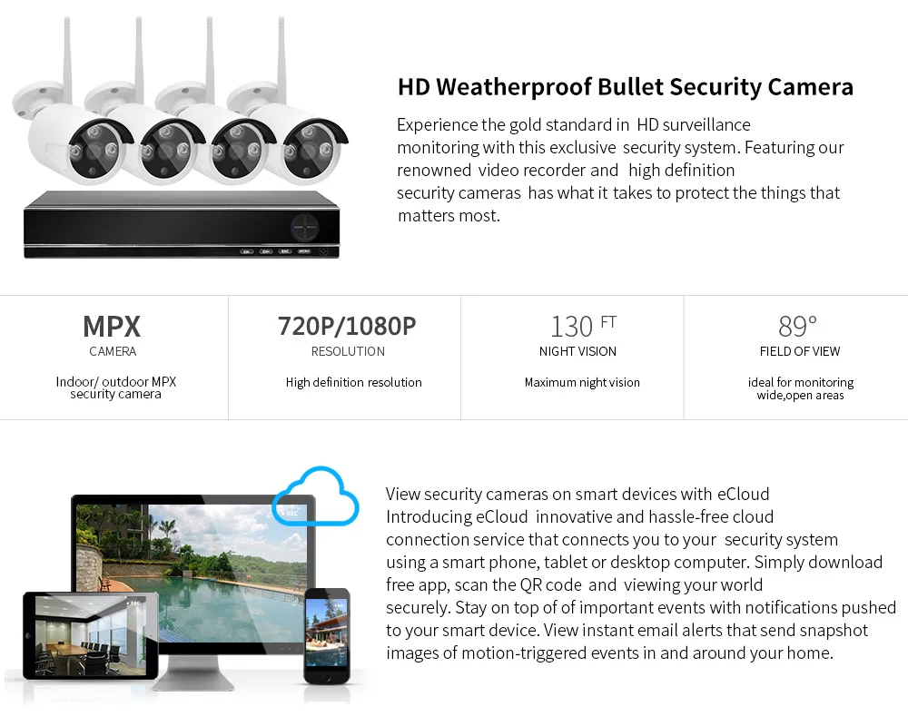 Wistino HD 720P CCTV Security System 1MP WiFi IP Camera Kits 4CH Wireless NVR Kit Outdoor Video Monitor IR Night Vision P2P  (4)