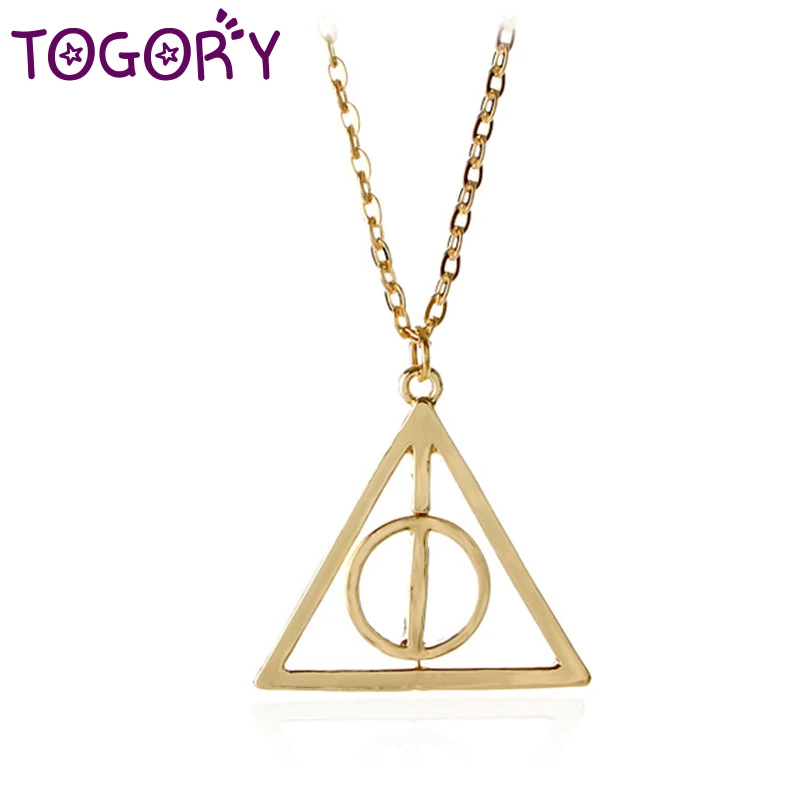 

TOGORY Unisex Accessories Harry P Luna and the Deathly Hallows Pendant Necklace Retro Triangle Round Sweater Chain Necklace