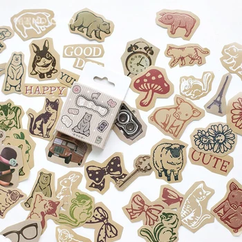 

45 pcs/pack Vintage Style Animals Adhesive Stickers Decorative Album Diary Stick Label Paper Decor Stationery Stickers