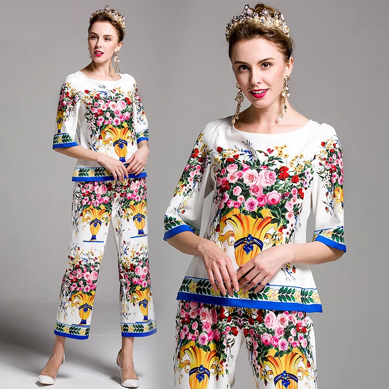 2017 Runway Luxury Women Elegant Pant Suits 2 Piece Set Women Vintage