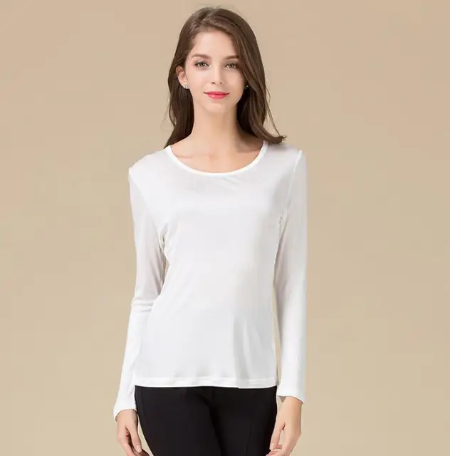 Women's 50% Silk 50% Viscose Stretchy Round Neck Base Layer T Shirts ...