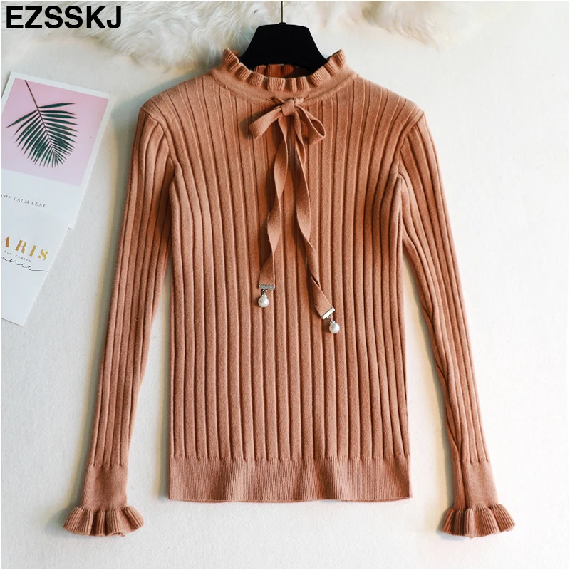 2018-NEW-vintage-thick-Autumn-Winter-Sweater-pullovers-Women-ruffled-collar-Long-Sleeve-bow-sweater-female (1)