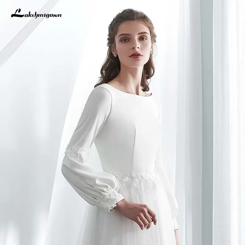 С длинным рукавом пляжное свадебное платье белое ТРАПЕЦИЕВИДНОЕ свадебное платье Vestido De Noiva lakshmigown