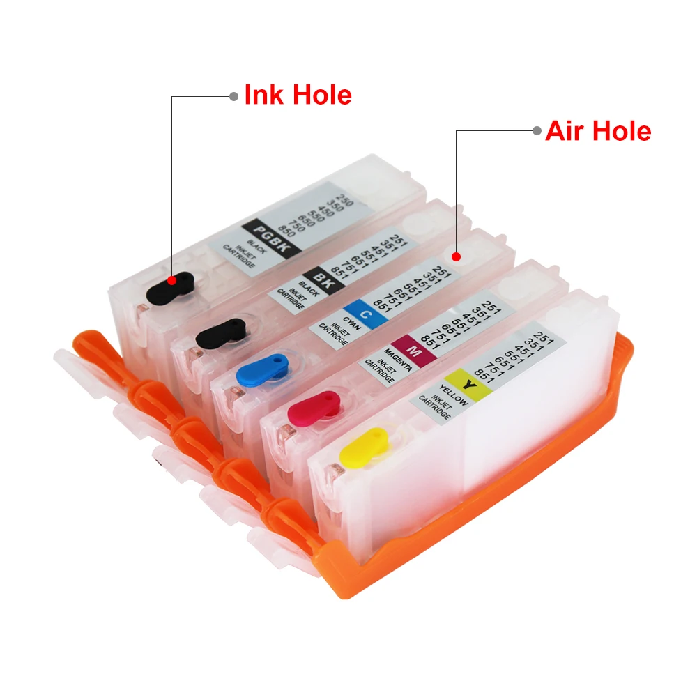 5 colors PGI-450 CLI-451 XL Refillable Ink Cartridge With ARC Chips For CANON PIXMA IP7240 MG5440 Printers |