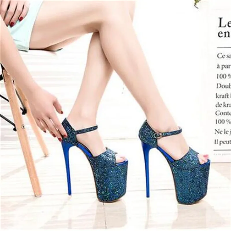 Cd Glitter Zapatos Plus Sapato Stiletto Chaussures Cm Dames Pompes 42 34 Hauts Sandales Paillettes À 20 41 Noir Femme Femelle bleu 43 Boucle Talons vv1Pwr8q5