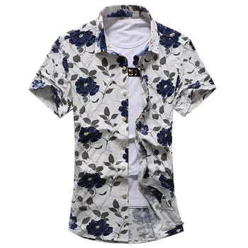 

Nice New Summer Men Shirt Slim Fit Short Sleeve Fashion Print Shirts Hawaiian Trend Casual Male Flower Clothing M-7XL