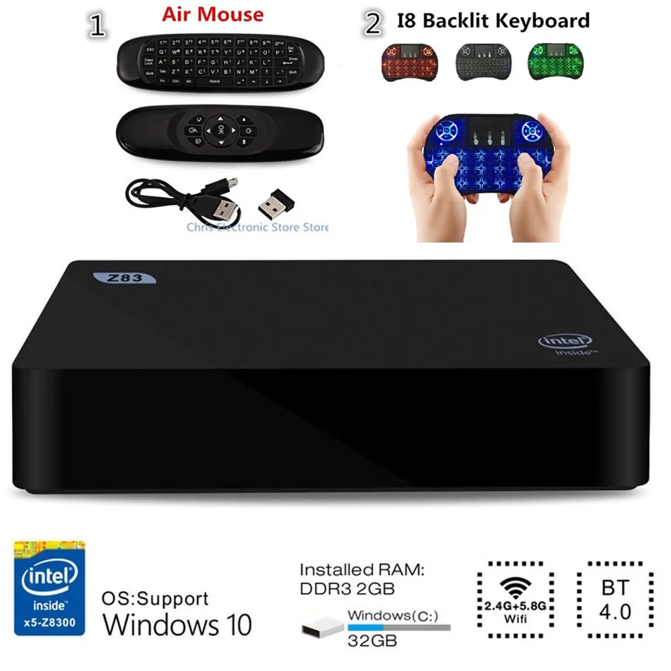 Z83II Мини ПК Windows 10 Intel Atom x5 Z8350 четырехъядерный 2G 32G/4G 64G Smart TV Box 2 4G 5 8G WiFi
