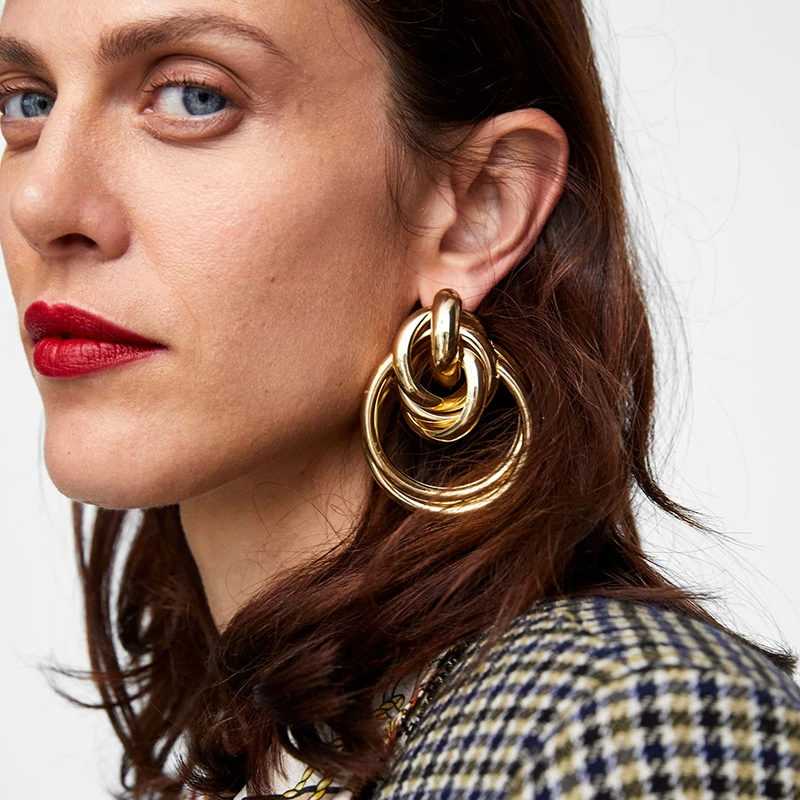 

ZA Big Round Circles Drop Earrings For Women 2019 Bohemian Geometric Maxi Metal Statement Dangle Earrings Party Jewelry Female