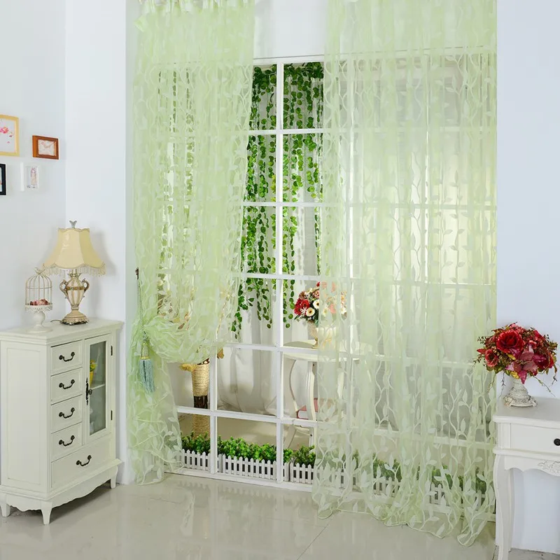 

Fashion Curtain Leaf Tulle Voile Door Window Curtain Drape Panel Sheer Scarf Valance 4 Color New