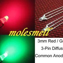 100 шт, 3 мм диффузный Dual Bi-Цвет красный/зеленый ярко-3-контактный Led общий анодные светодиоды лампы