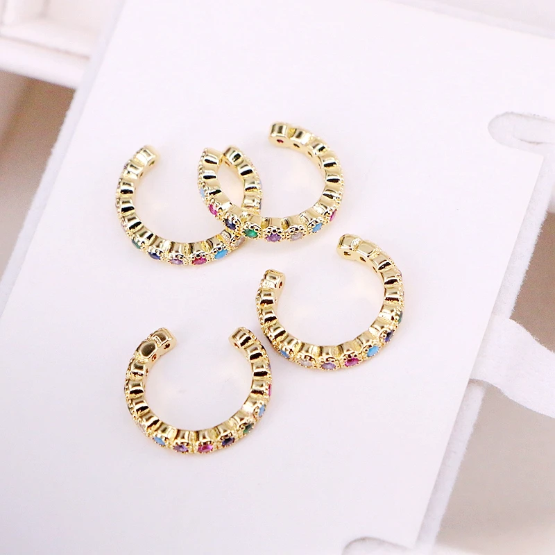 

6Pairs, Micro Pave CZ Gold Color No Piercing Crystal Clip Ear Colorful Cuff Earring Zirconia Multi For Girl Women
