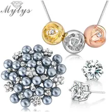 Свадебные ювелирные наборы 1 ожерелье с кулоном 1 серый жемчуг броши и 1 пара хрустальных сережек N807