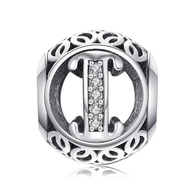 JewelryPalace Винтаж Письмо A-R кубического циркония Aucthentic 925 пробы Серебряный браслет DIY ювелирных подарки для нее - Цвет: I