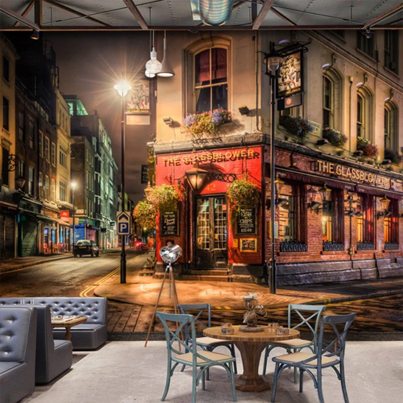 Пользовательские 3D настенные фрески город ночной вид обои Бар Кафе Ресторан фон украшения стены Фреска Papel де Parede 3D Paisagem