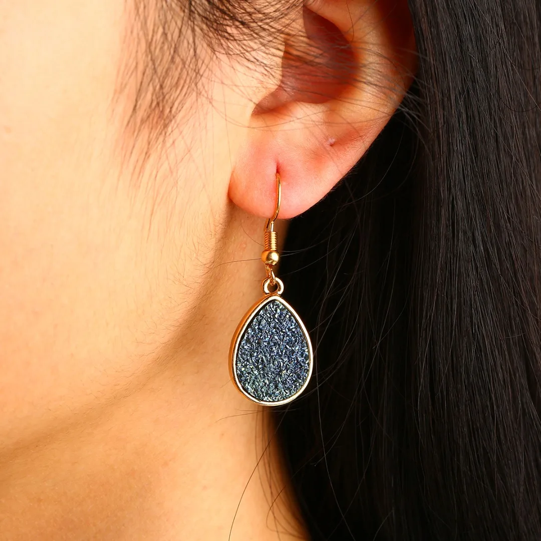Women Druzy Crystals Teardrop Dangle Earrings Colorful Waterdrop Earrings Simple Drusy Jewelry Femme Brincos 5 Colors