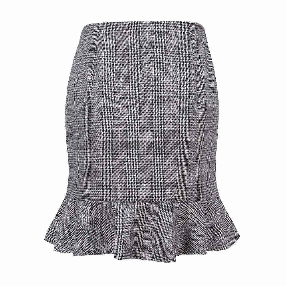 Ruffle Hem Work Bodycon Elegant Mini Skirt Vintage 2018 Autumn High Waist Women Skirts Classic Short Bottom Skirts
