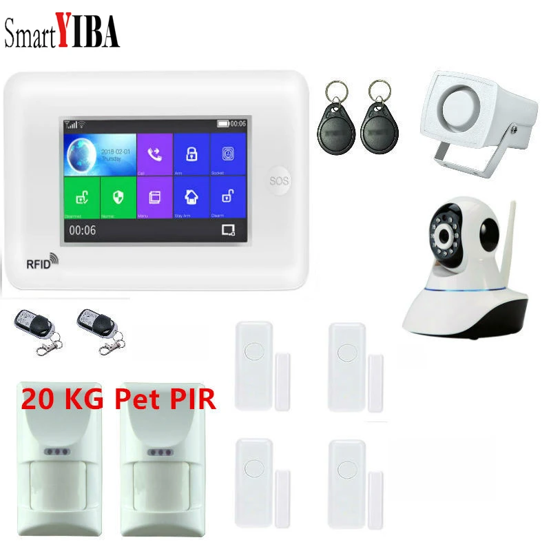 SmartYIBA Alarm GSM for Smart House Home Security LCD Alarm System Wireless Wifi Alarm APP Remote Compatible with Amazon Alexa