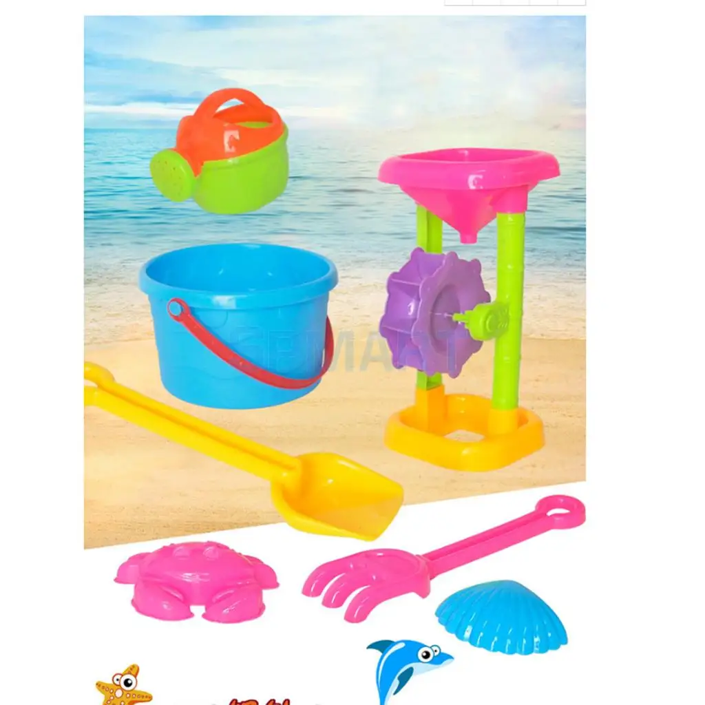 7 Pieces Kids Beach Sand Toys Set Sandbox Toys with Sand Wheel Rake & More