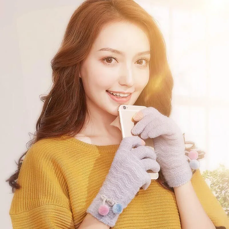 

BING YUAN HAO XUAN 2018 New Knit Smartphone Use Gloves Ladies Autumn Winter Outdoor Korean Cute Warm Wool Plus Velvet Gloves
