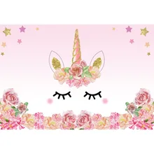 Laeacco Sweet Unicorn Party Happy Baby Birthday Gold Star Flower Child Photography Background Photography Backdrops Photo Stuido