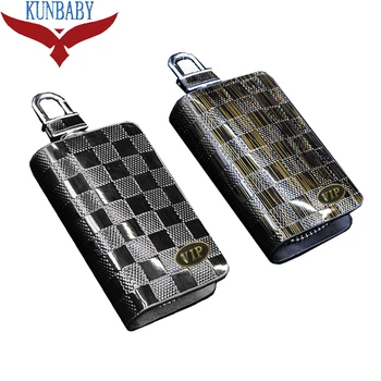 

KUNBABY Decoration Genuine Leather Car Keychain Holder Case Bag Cover VIP Logo For All Car Brands Gold VIP