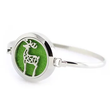 

5PCS Newest Stainless Steel Christmas Elk Series Pattern Design Aromatherapy Essential Oil Diffuser Locket Bangle Jewelry