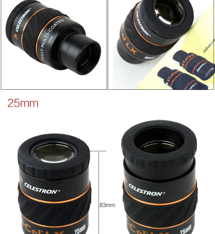 Окуляр Celestron X-CEL LX 2,3 мм 5 мм 7 мм 9 мм 12 мм 18 мм 25 мм широкоугольный телескоп 60 градусов планетарный окуляр туманности 1,25"