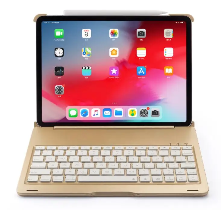 Беспроводной Bluetooth чехол для клавиатуры для iPad Pro 11 дюймов с цветной светодиодный подсветкой - Цвет: gold