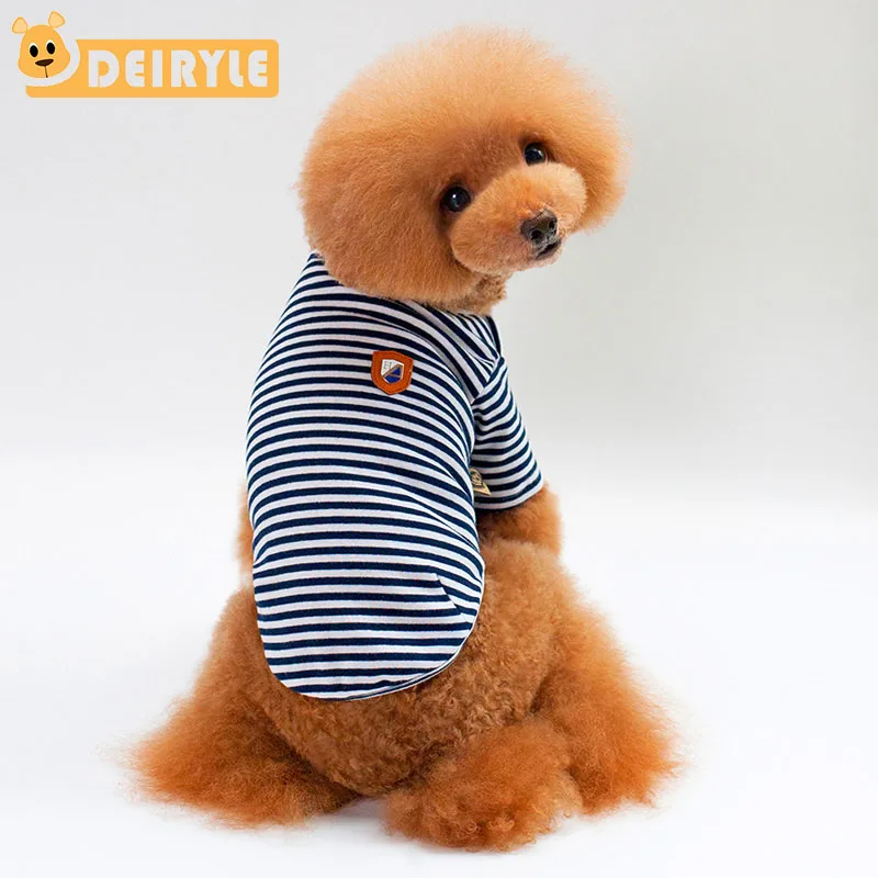 

New Pet Clothes Dog Clothes Striped Dog Cotton Shirt Pet T-shirt Breathable Two Legs Stripes Pajamas Home Dress