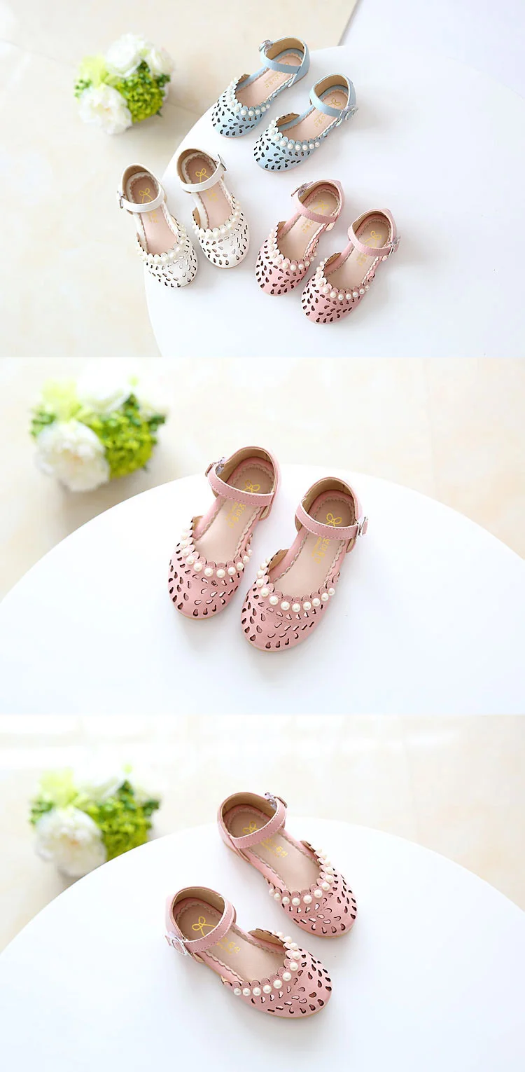 2018 летние детские сандалии для девочек вырез Обувь для девочек принцесса Обувь модная детская одежда розовый Бусины без каблука Обувь