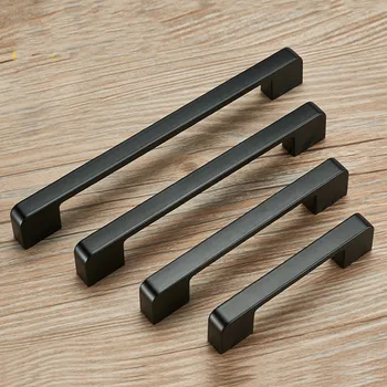 

Zinc Alloy Modern Long Furniture Handle Classic Black Wardrobe Kitchen Cabinet Door Pulls Knobs Drawer Closet Handles Knob