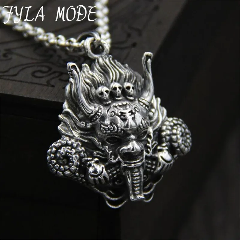 

JINSE Dragon Head S925 Sterling Silver Mens Necklace Pendant Amulet Dragonfly Charms Pendants Punk 33*36MM 11G
